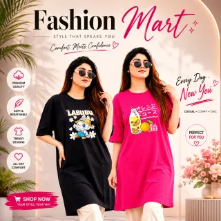 2 Pis Long T-Shirt Combo (Labubu Black // Orange Juice Megenta) thumbnail 1