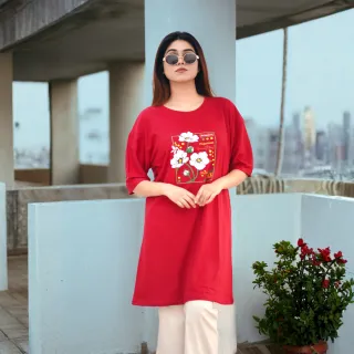2 Pis Long T-Shirt Combo (Sunny Days Merun // Flower Light Blue) thumbnail 5
