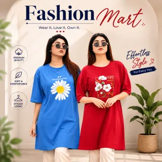 2 Pis Long T-Shirt Combo (Sunny Days Merun // Flower Light Blue) thumbnail 1