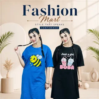 2 Pis Long T-Shirt Combo (BEE Light Blue // BOBA Black) thumbnail 1