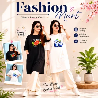 2 Pis Long T-Shirt Combo (Blue berry white // Lemon Black) thumbnail 1