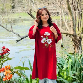 2 Pis Long T-Shirt Combo (Sunny Days Merun // Flower Light Blue) thumbnail 3