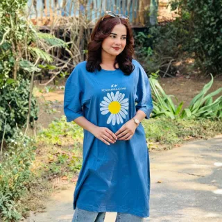 2 Pis Long T-Shirt Combo (Sunny Days Merun // Flower Light Blue) thumbnail 4